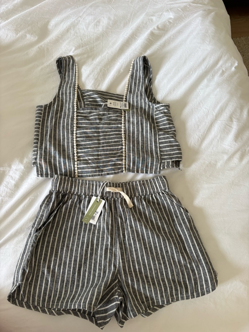 Marine Layer Gray and White Striped Cotton Shorts Set